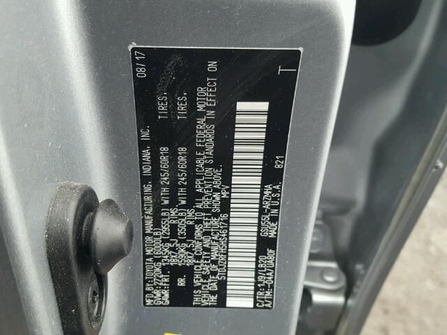 5TDJZRFH5HS461716 - 2017 TOYOTA HIGHLANDER GRAY photo 10