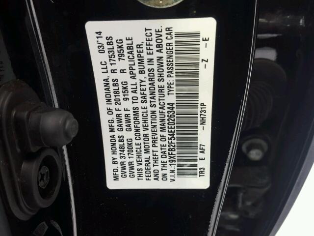 19XFB2F54EE026344 - 2014 HONDA CIVIC LX BLACK photo 10