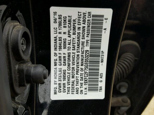 19XFC2F75GE053229 - 2016 HONDA CIVIC EX 黑色 照片 10