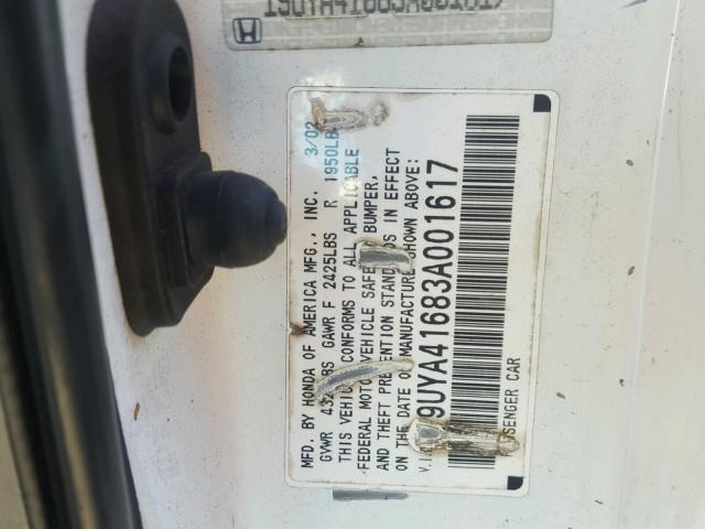 19UYA41683A001617 - 2003 ACURA 3.2CL TYPE WHITE photo 10