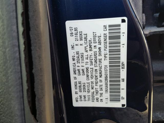 19UUA66288A010731 - 2008 ACURA TL BLACK photo 10