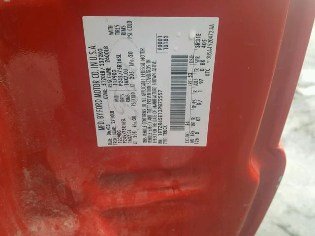 1FTZR45E13PB72557 - 2003 FORD RANGER SUP RED photo 10