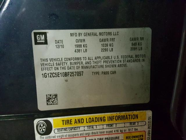 1G1ZC5E10BF257097 - 2011 CHEVROLET MALIBU 1LT 蓝色 照片 10