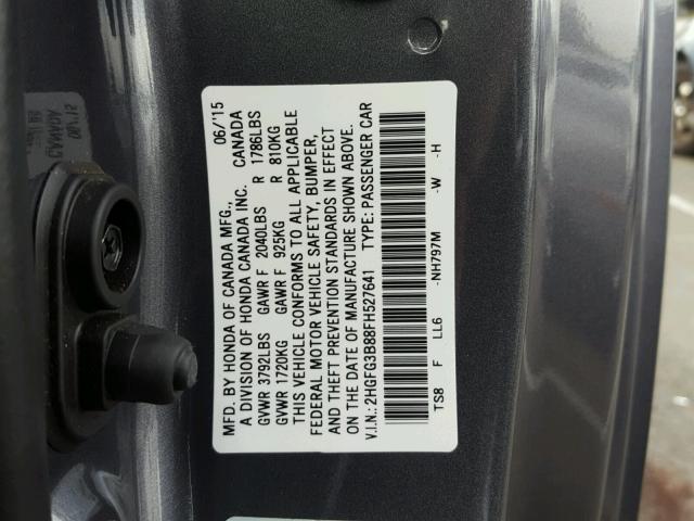 2HGFG3B88FH527641 - 2015 HONDA CIVIC EX GRAY photo 10