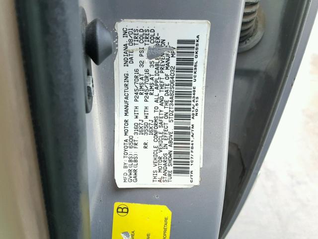 5TDZT34A82S064032 - 2002 TOYOTA SEQUOIA SR GRAY photo 10