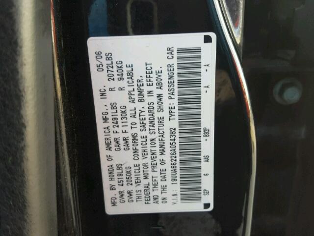 19UUA66226A054382 - 2006 ACURA 3.2TL BLACK photo 10