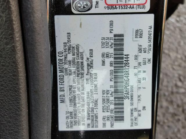 3FAHP0HG4BR128444 - 2011 FORD FUSION SE BLACK photo 10