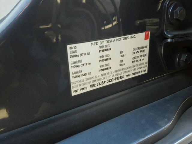 5YJSA1CN3DFP22668 - 2013 TESLA MODEL S GRAY photo 10