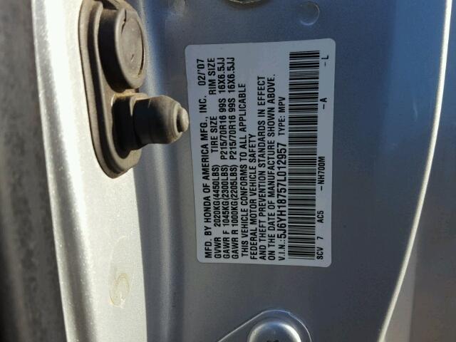 5J6YH18757L012957 - 2007 HONDA ELEMENT GRAY photo 10