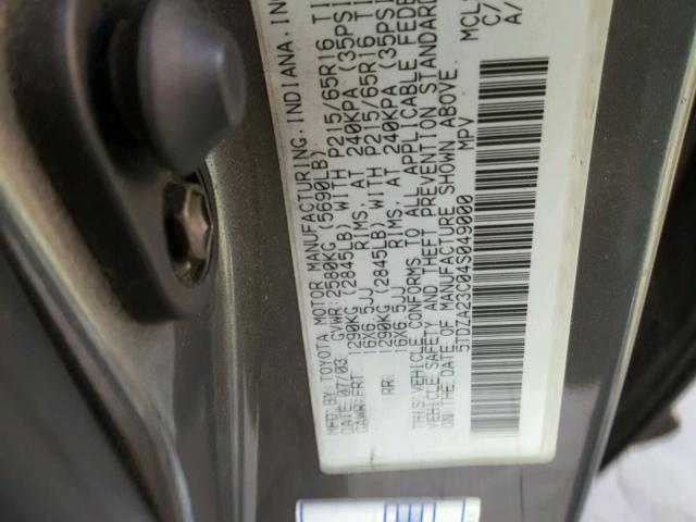 5TDZA23C04S049000 - 2004 TOYOTA SIENNA CE GRAY photo 10