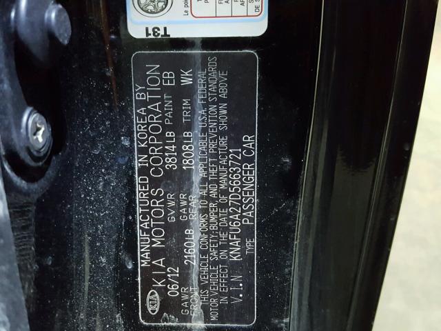 KNAFU6A27D5663721 - 2013 KIA FORTE EX BLACK photo 10