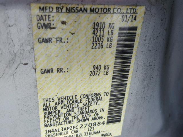 1N4AL3AP2EC270884 - 2014 NISSAN ALTIMA 2.5 GRAY photo 10