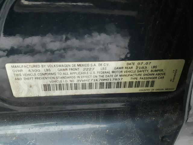 3VWHZ71K78M017837 - 2008 VOLKSWAGEN JETTA S Mavi foto 10