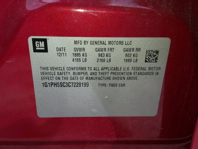 1G1PH5SC3C7228199 - 2012 CHEVROLET CRUZE LTZ RED photo 10