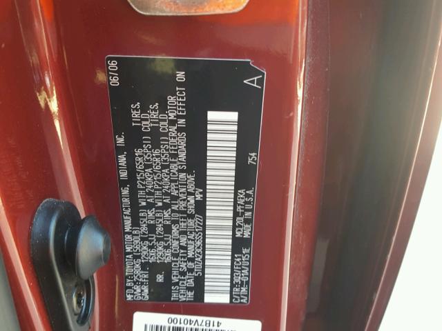 5TDZA23C96S517227 - 2006 TOYOTA SIENNA CE RED photo 10