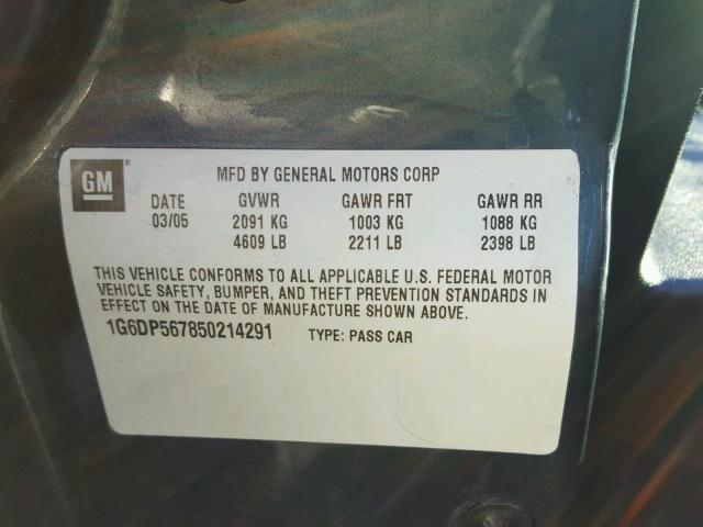 1G6DP567850214291 - 2005 CADILLAC CTS HI FEA GRAY photo 10