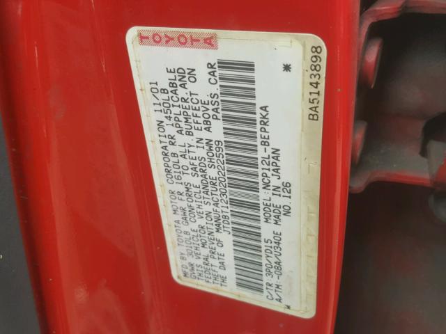 JTDBT123020222599 - 2002 TOYOTA ECHO RED photo 10