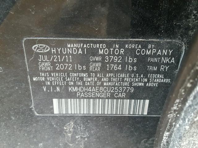 KMHDH4AE8CU253779 - 2012 HYUNDAI ELANTRA GL BLACK photo 10