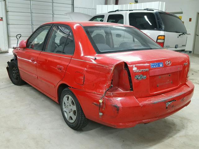 KMHCG45C35U655512 - 2005 HYUNDAI ACCENT GL RED photo 3