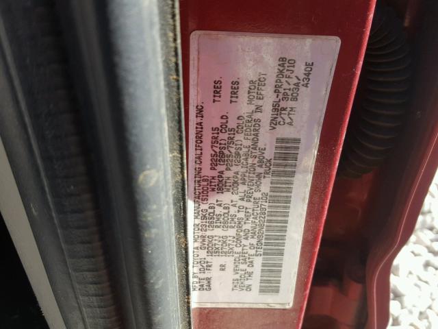 5TEGN92N82Z897102 - 2002 TOYOTA TACOMA DOU RED photo 10