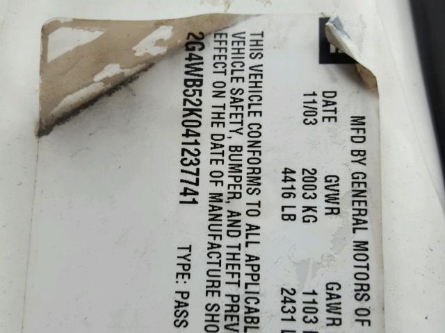 2G4WB52K041237741 - 2004 BUICK REGAL LS WHITE photo 10