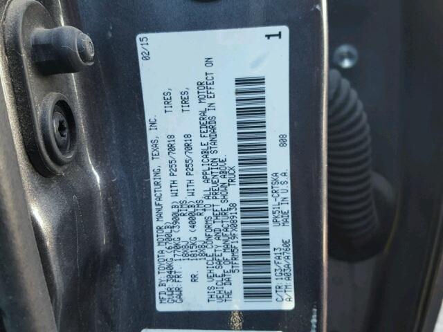 5TFRM5F19FX089138 - 2015 TOYOTA TUNDRA DOU CHARCOAL photo 10