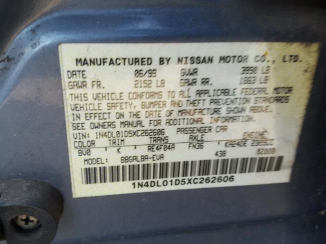 1N4DL01D5XC262606 - 1999 NISSAN ALTIMA XE GREEN photo 10