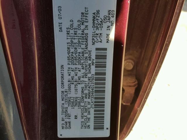 JTLKT334840137603 - 2004 TOYOTA SCION XB იასამნისფერი ფოტო 10