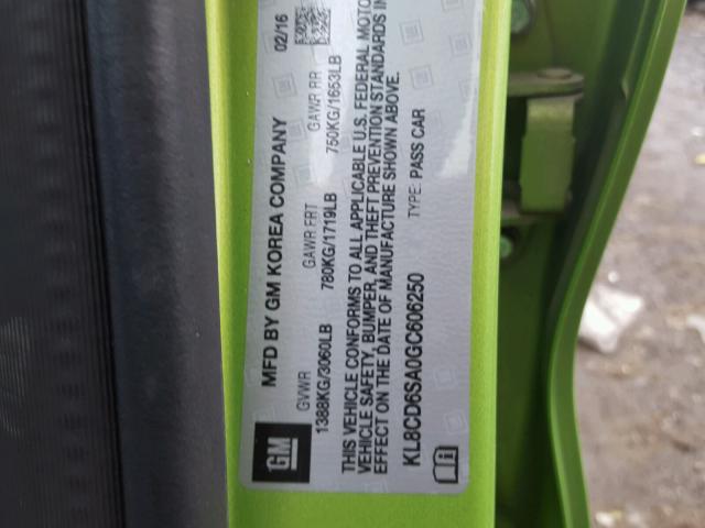 KL8CD6SA0GC606250 - 2016 CHEVROLET SPARK 1LT GREEN photo 10