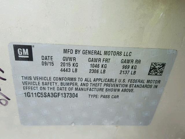 1G11C5SA3GF137304 - 2016 CHEVROLET MALIBU LIM GOLD photo 10