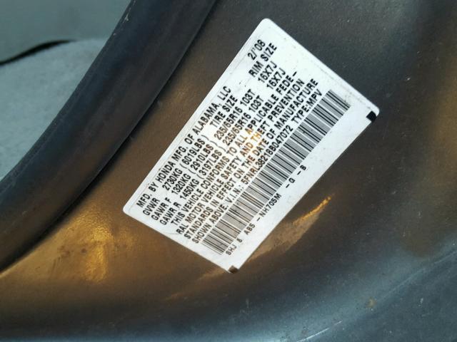 5FNRL38218B047072 - 2008 HONDA ODYSSEY LX GRAY photo 10