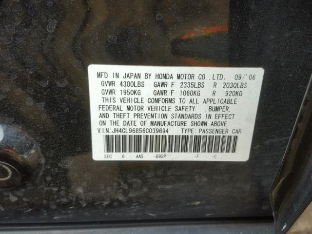 JH4CL96856C039694 - 2006 ACURA TSX BLACK photo 10