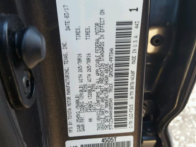 5TFCZ5AN4HX085549 - 2017 TOYOTA TACOMA DOU GRAY photo 10