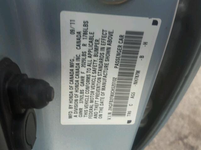 2HGFB2F80CH520102 - 2012 HONDA CIVIC EX Mavi foto 10