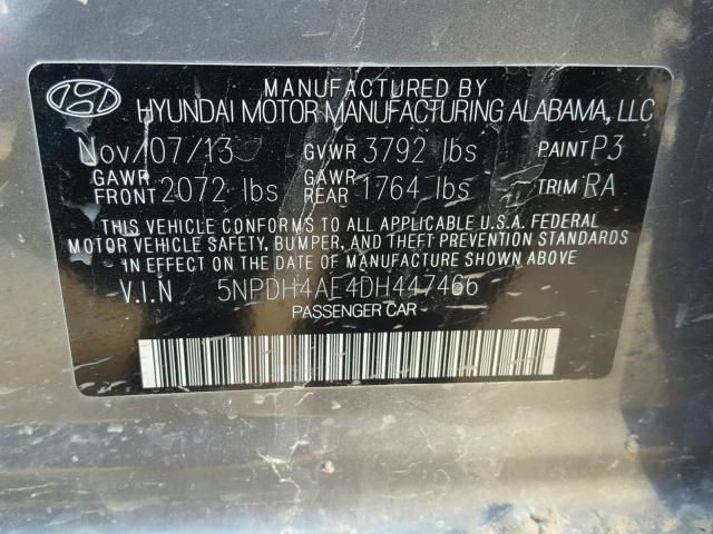 5NPDH4AE4DH447466 - 2013 HYUNDAI ELANTRA GL CHARCOAL photo 10