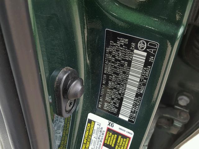 2T1BPRHE0EC042691 - 2014 TOYOTA COROLLA EC GREEN photo 10