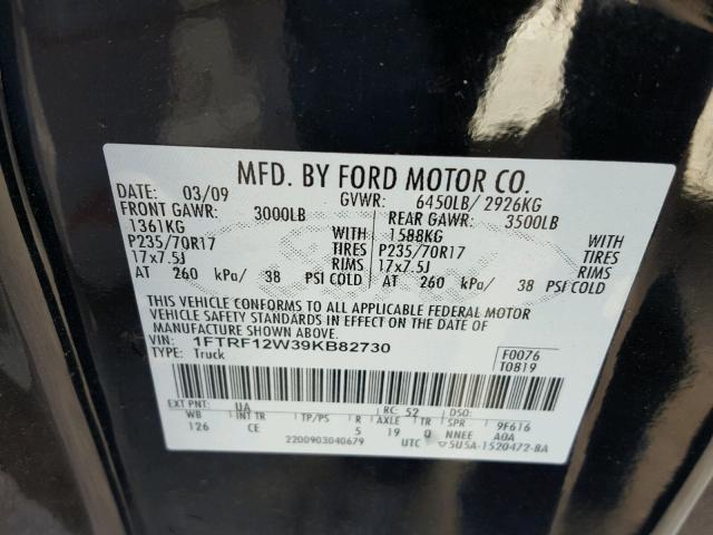 1FTRF12W39KB82730 - 2009 FORD F150 BLACK photo 10