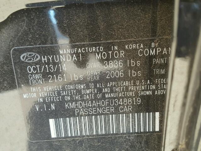 KMHDH4AH0FU348819 - 2015 HYUNDAI ELANTRA SE BLACK photo 10