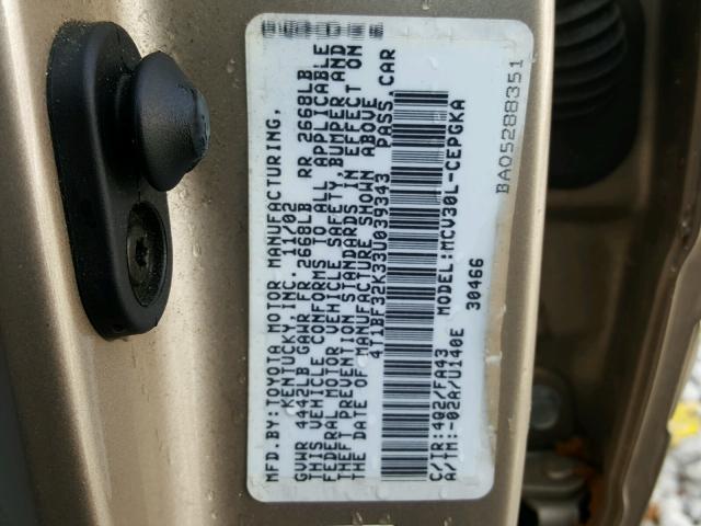 4T1BF32K33U039343 - 2003 TOYOTA CAMRY LE GOLD photo 10