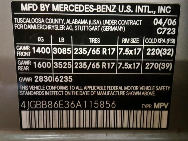 4JGBB86E36A115856 - 2006 MERCEDES-BENZ ML 350 GOLD photo 10