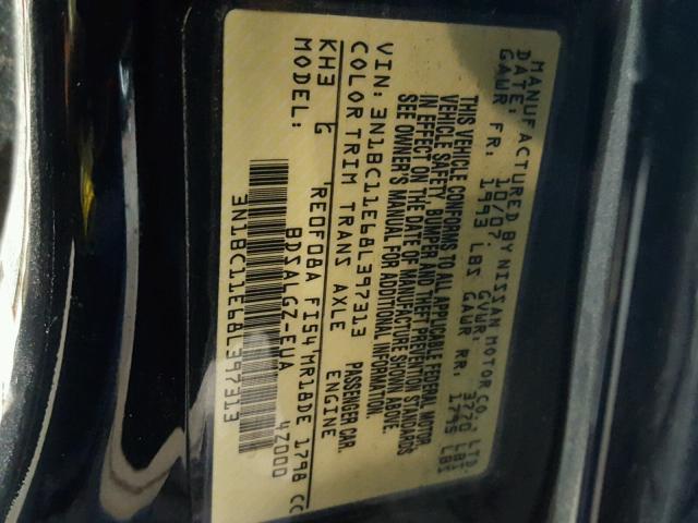 3N1BC11E68L397313 - 2008 NISSAN VERSA S BLACK photo 10