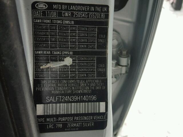 SALFT24N39H140196 - 2009 LAND ROVER LR2 HSE TE SILVER photo 10