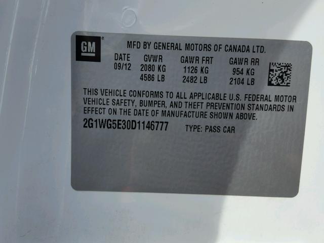 2G1WG5E30D1146777 - 2013 CHEVROLET IMPALA LT WHITE photo 10