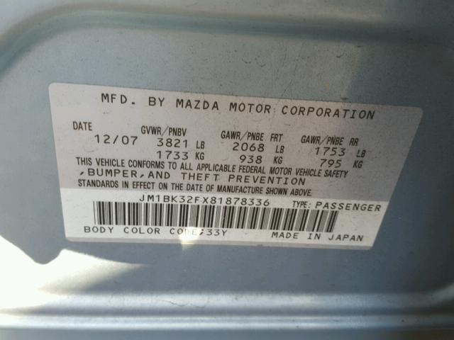 JM1BK32FX81878336 - 2008 MAZDA 3 I BLUE photo 10