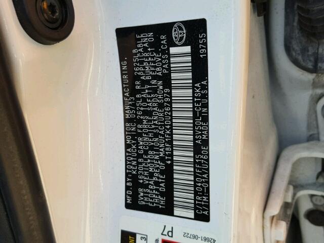 4T1BF1FK4DU267979 - 2013 TOYOTA CAMRY L WHITE photo 10