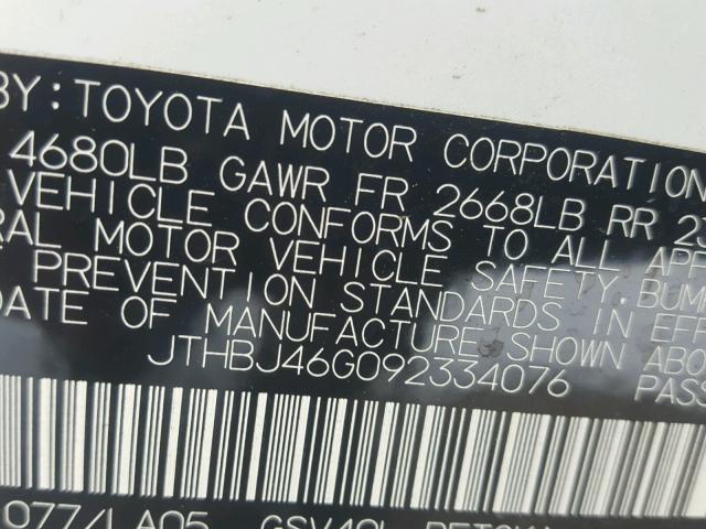 JTHBJ46G092334076 - 2009 LEXUS ES 350 WHITE photo 10