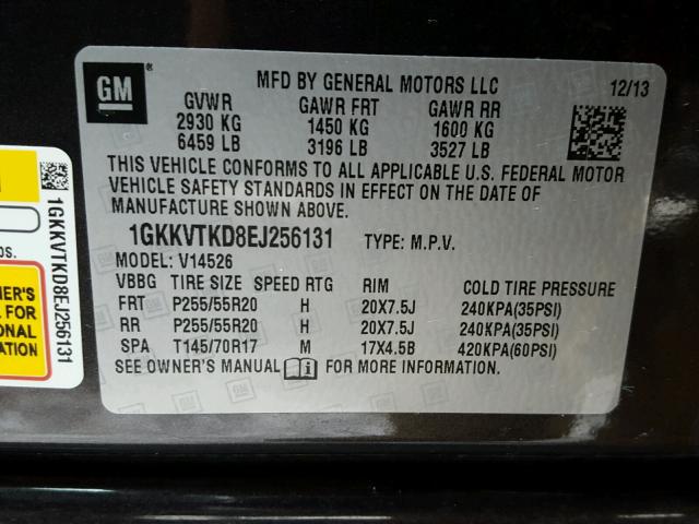 1GKKVTKD8EJ256131 - 2014 GMC ACADIA DEN GRAY photo 10