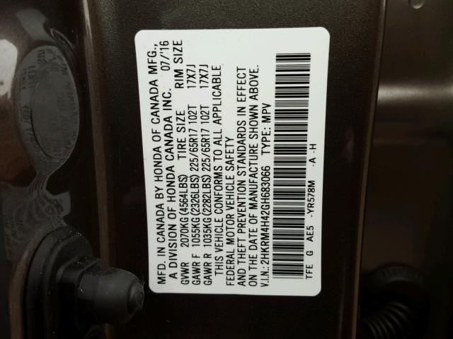 2HKRM4H42GH683066 - 2016 HONDA CR-V SE GRAY photo 10