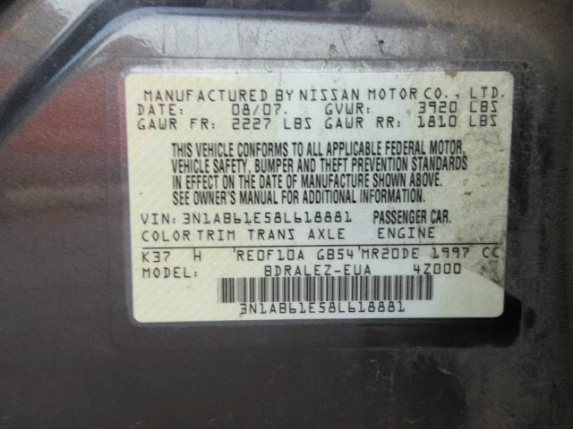 3N1AB61E58L618881 - 2008 NISSAN SENTRA 2.0 BROWN photo 10