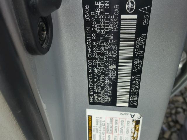 JTNBB46K173000516 - 2007 TOYOTA CAMRY NEW SILVER photo 10